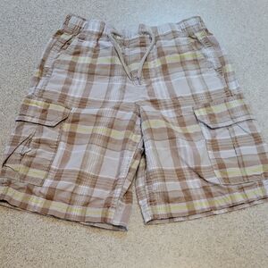 Sears Kids Plaid Cargo Shorts - Brown and Cream Size 8